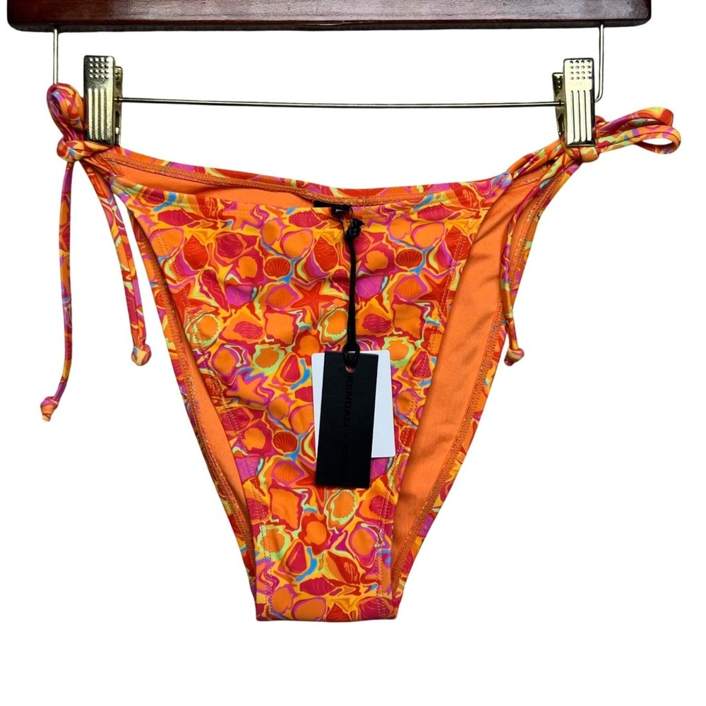 Kendall + Kylie Seashell Print Side Tie Bikini Bottom Orange Pink XL Tropical